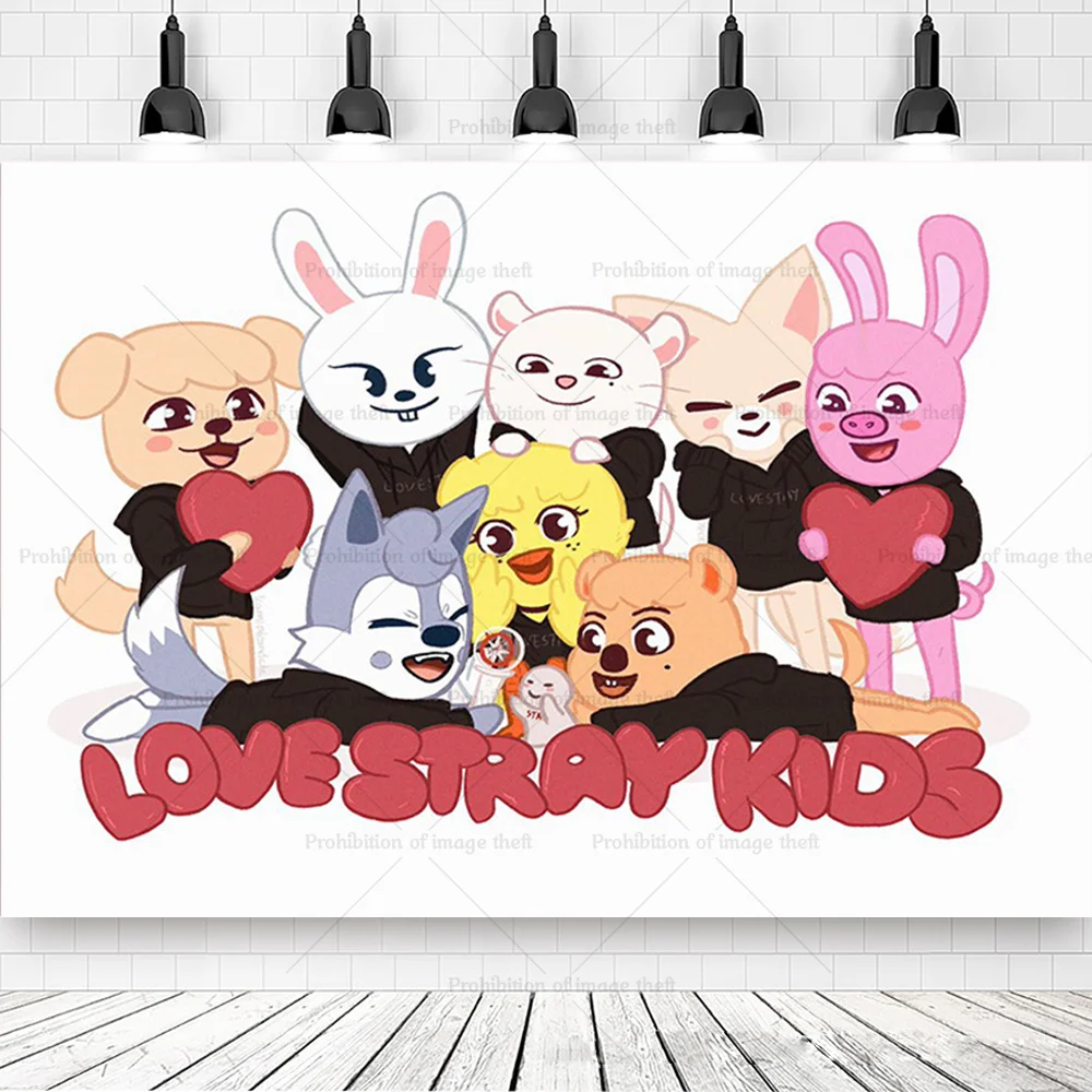 The Strayed Kids Merch 5 Star Cartoon Cute Background Kpop Birthday Party Decoration Banner Cake Toppers Balloon Fans Gift Prop