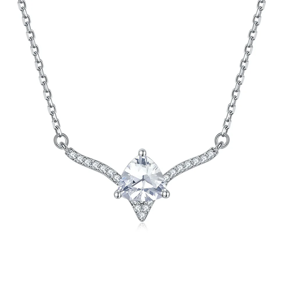 

S925 pure silver plated 18K gold PT950 platinum necklace with triangular gemstone pendant, a deer with your collarbone chain