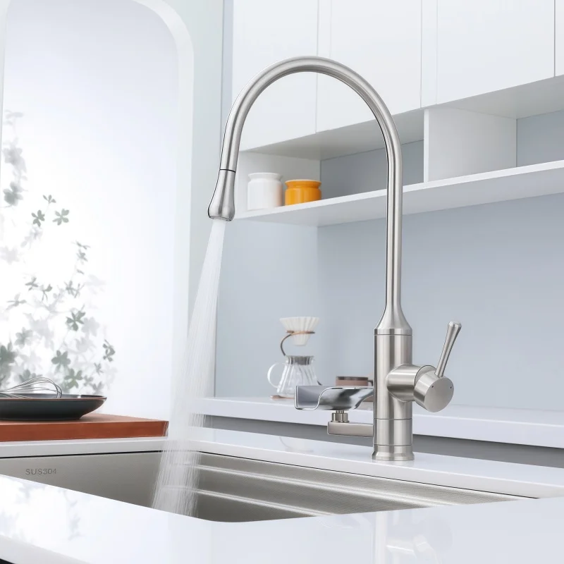 304 Stainless Steel Kitchen Hot and Cold Sink Faucet with Pull-out Cup Washing Tool Integrated Faucet