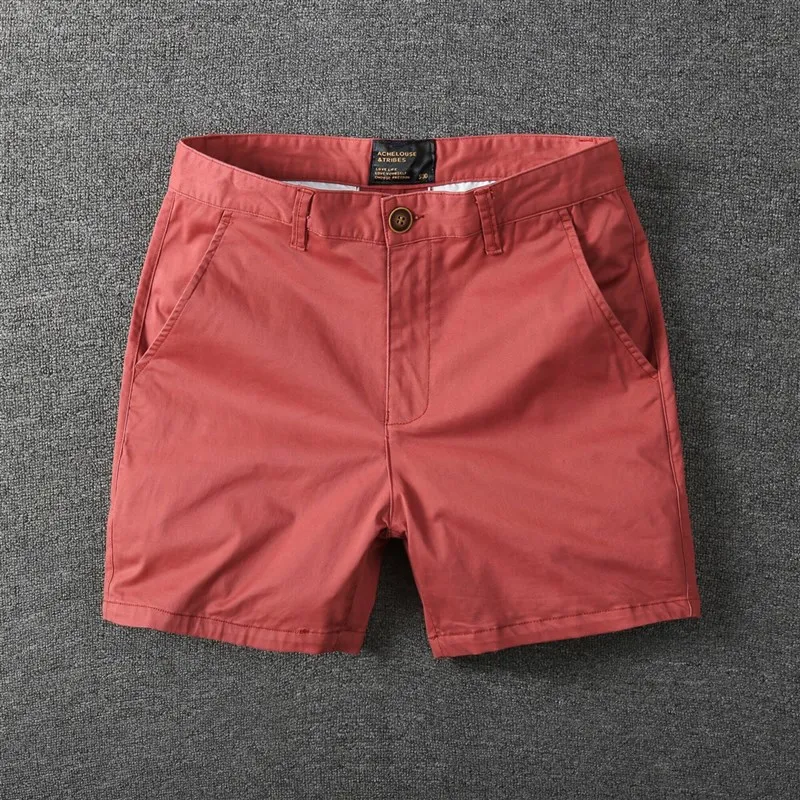 

Elastic Pure Cotton Slim Fit 3/4 Length Shorts Beachwear Men's Sporty Ultra-Short Summer Trousers Straight Leg mid Waist