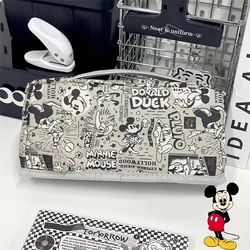 Disney Mickey Mouse Portable Pencil Case Cartoon Large Capacity Canvas Stationery Bag Girl Boys Pencil Pen Bag School Supplies