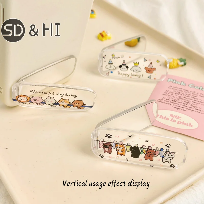 

Cute Cartoon Cat & Dog Stick-On Makeup Mirror Phone Holder - Dual-Position Foldable Stand, Mobile Phone Accessories