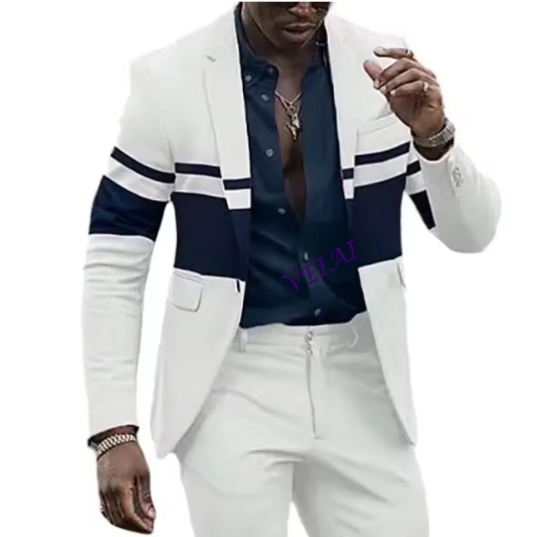 

CustomizedNew Style Groomsmen White and Navy Blue Tuxedos Peak Lapel Men Suits Wedding 2 Piceces ( Jacket + Pants + Bow Tie )