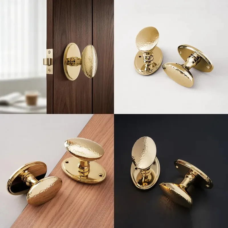 Hand-hammered Gold Oval Door Handles Textured Solid Brass Artisan Custom Home Design