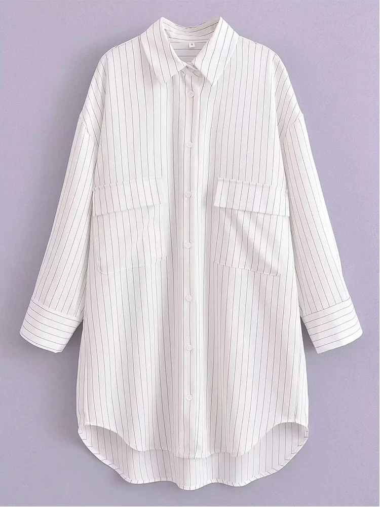 Foridol White Stripe Shirt Dress Women Autumn Spring Slit Casual Oversize Single Breasted Turn Down Collar Short Summer Dress