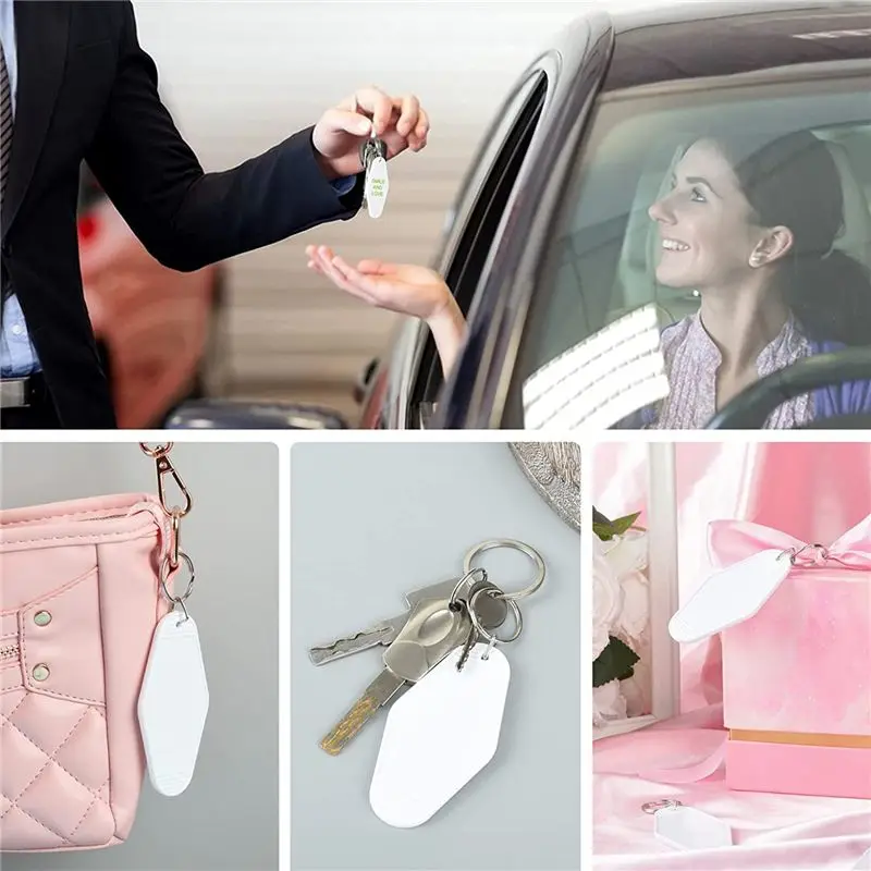 A013 24 Pack Motel Hotel Keychain Blank Vintage Motel Key Tag Hotel Keychain Blanks for Vinyl Projects Sublimation Decoration