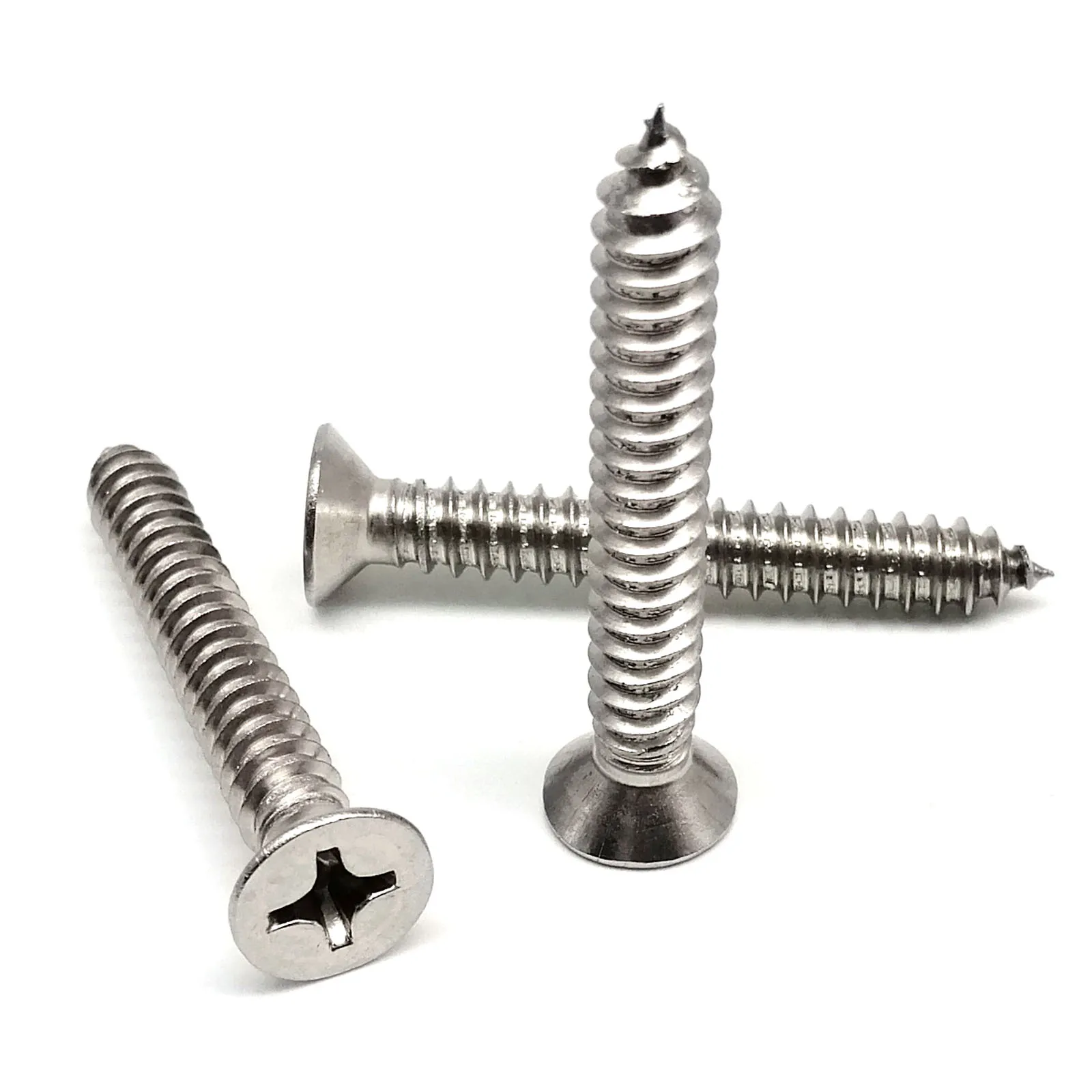 10/50pc M2 M2.2 M2.6 M2.9 M3.5 M3.9 M4.8 M5.5 M6.3 Phillips Flat Countersunk Head Self Tapping Wood Screw 304 A2 Stainless Steel