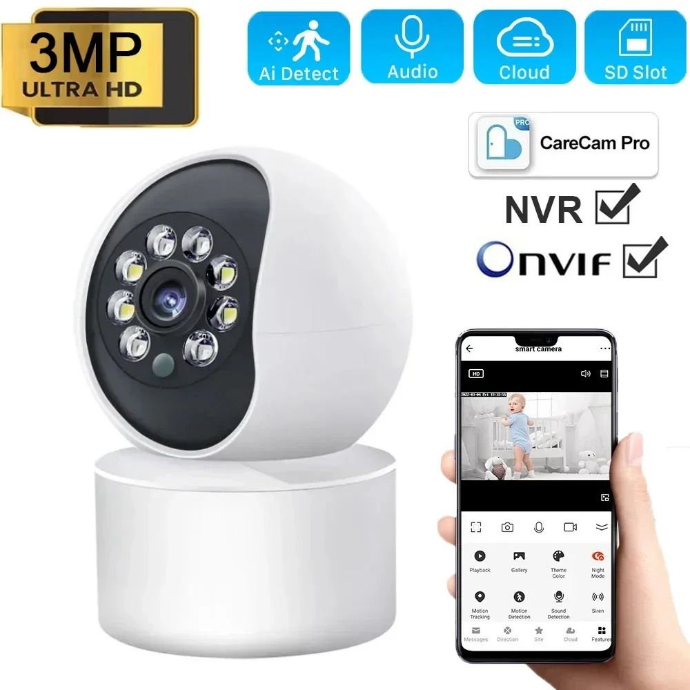 

3MP Wi-Fi PTZ-камера Y610A 360° ° Беспроводная IP-камера для домашней безопасности с автоматическим отслеживанием, обнаружением человека, двусторонней аудиосвязью и функцией радионяни