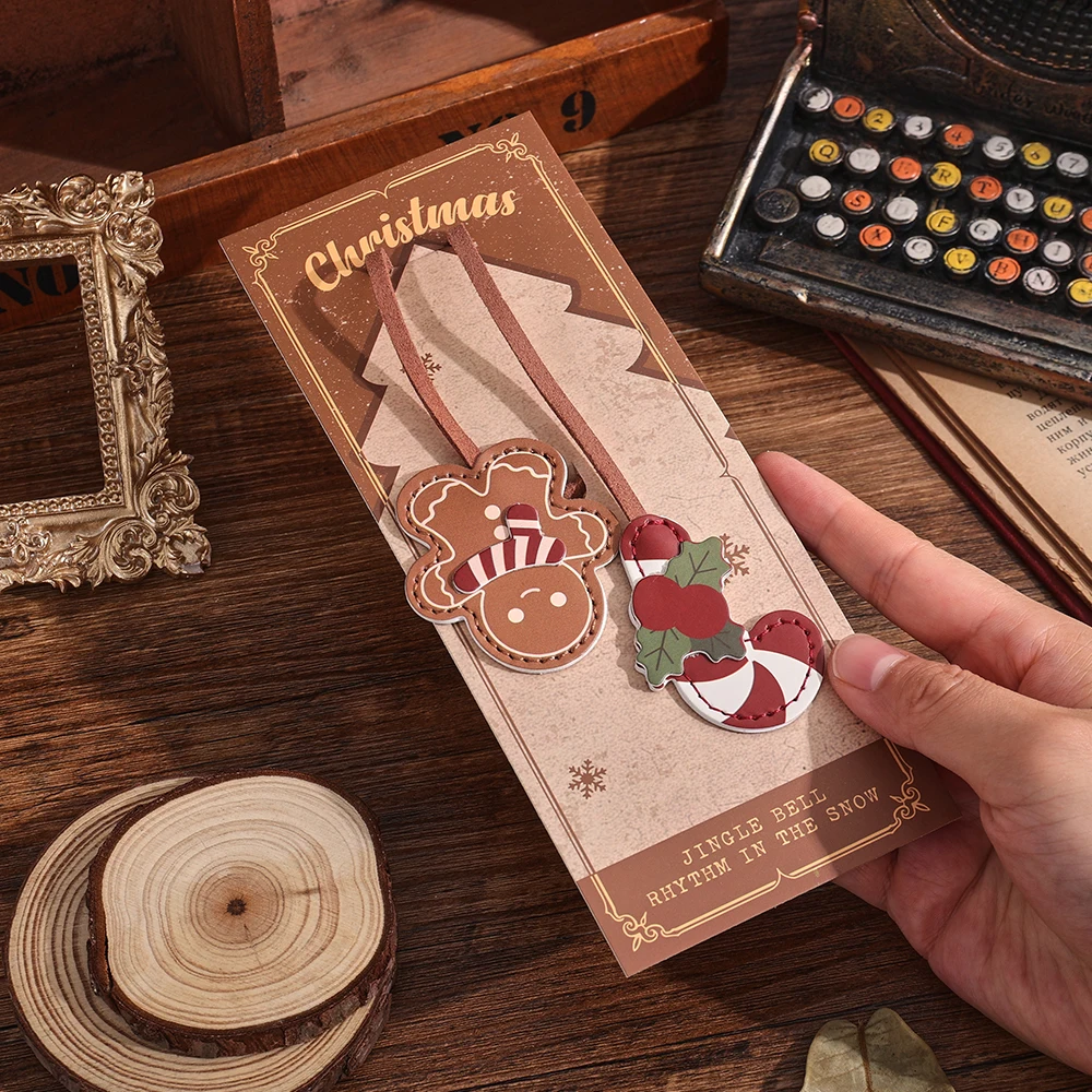 1 Pack Santa Claus Bookmark PU Leather with Snowman Christmas Tree For Book Lovers Students 2-in-1 Page Marker Bag Decor - view 3