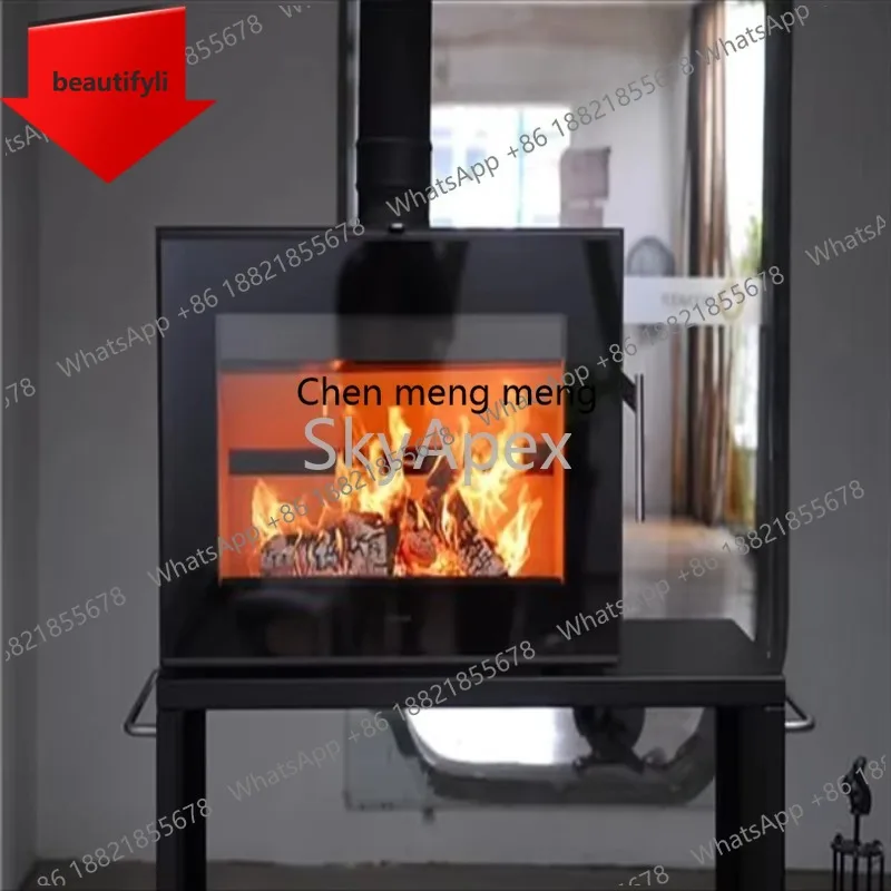 a38 Chimenea de leña independiente de acero de estilo europeo moderno para calefacción interior y cocina, ideal para villas y alquileres vacacionales, elegante y eficiente.
