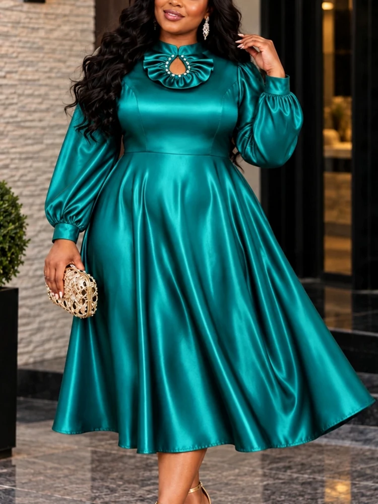 0XL-4XL Plus Size Women Clothes Dresses Elegant Evening Celibrity Clothes Robes Long Sleeve 3XL Big Size Midi Dress Oversized