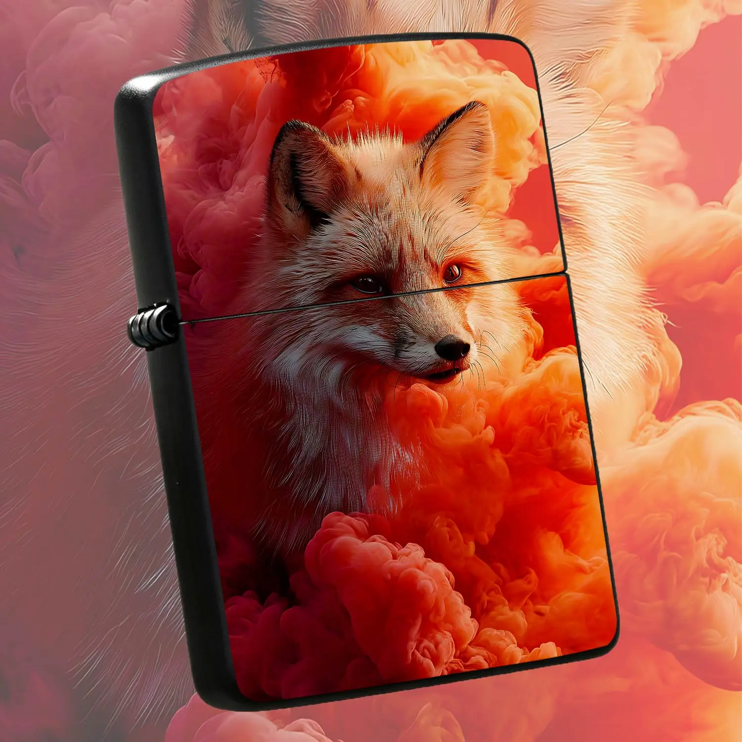 Stylish Flame Fox Art Print Lighter, Aesthetic Gradient Red Orange Smoke Fox Pattern, Portable Versatile Daily Use Igniter, Ideal For Outdoor Gathering Camping Home Decor Collection, Unique Exquisite Creative Gift For F A Humorous And Inter