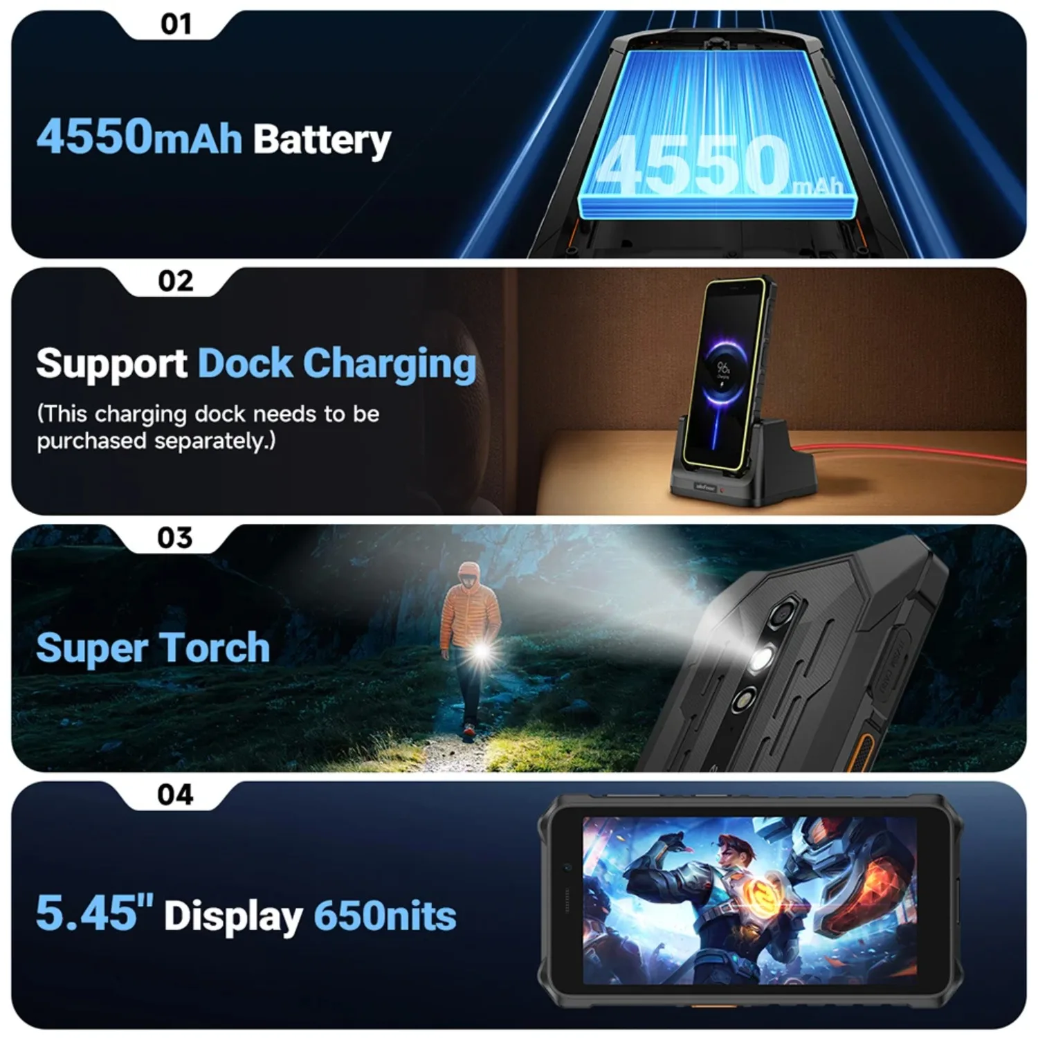 Global Ulefone RugKing 2 Pro 4G AI Rugged Smartphone Android 15 5.45 " 8GB RAM+128GB ROM NFC OTG IP69K&IP68 Mobile Phone 4550mAh