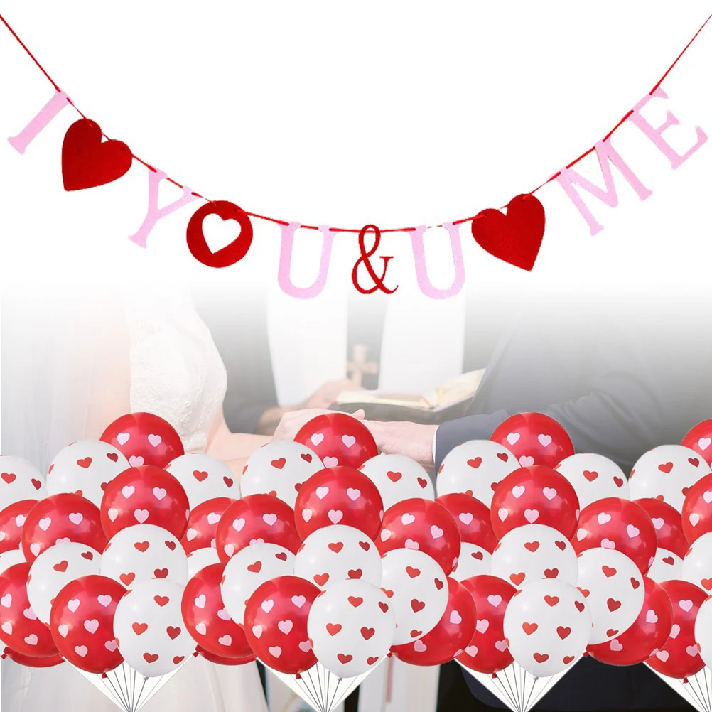 

100 Pcs Love Heart Printed Balloon Decorative Wedding Party Supplies Valentine Day Bridal Shower Festive Balloons Set