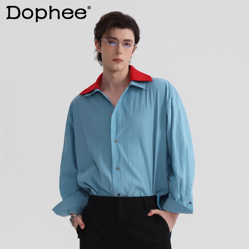 

2026 Men's Spring Fashion High-end Detachable Double Collar Shirts Personalized Simple Design Comfort Tops Color Matching Shirts