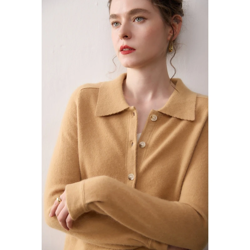 

100% Cashmere POLO Collar Women's Sweater Cardigan Solid Color Thick warm Cardigan Sweater For Women 2025 Autumn/Winter New