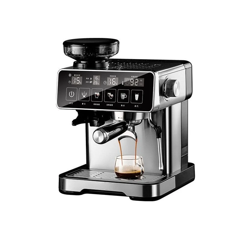 Espresso semi-automatic high pressure steam milk foam smart color screen grinding integrated household coffee machine