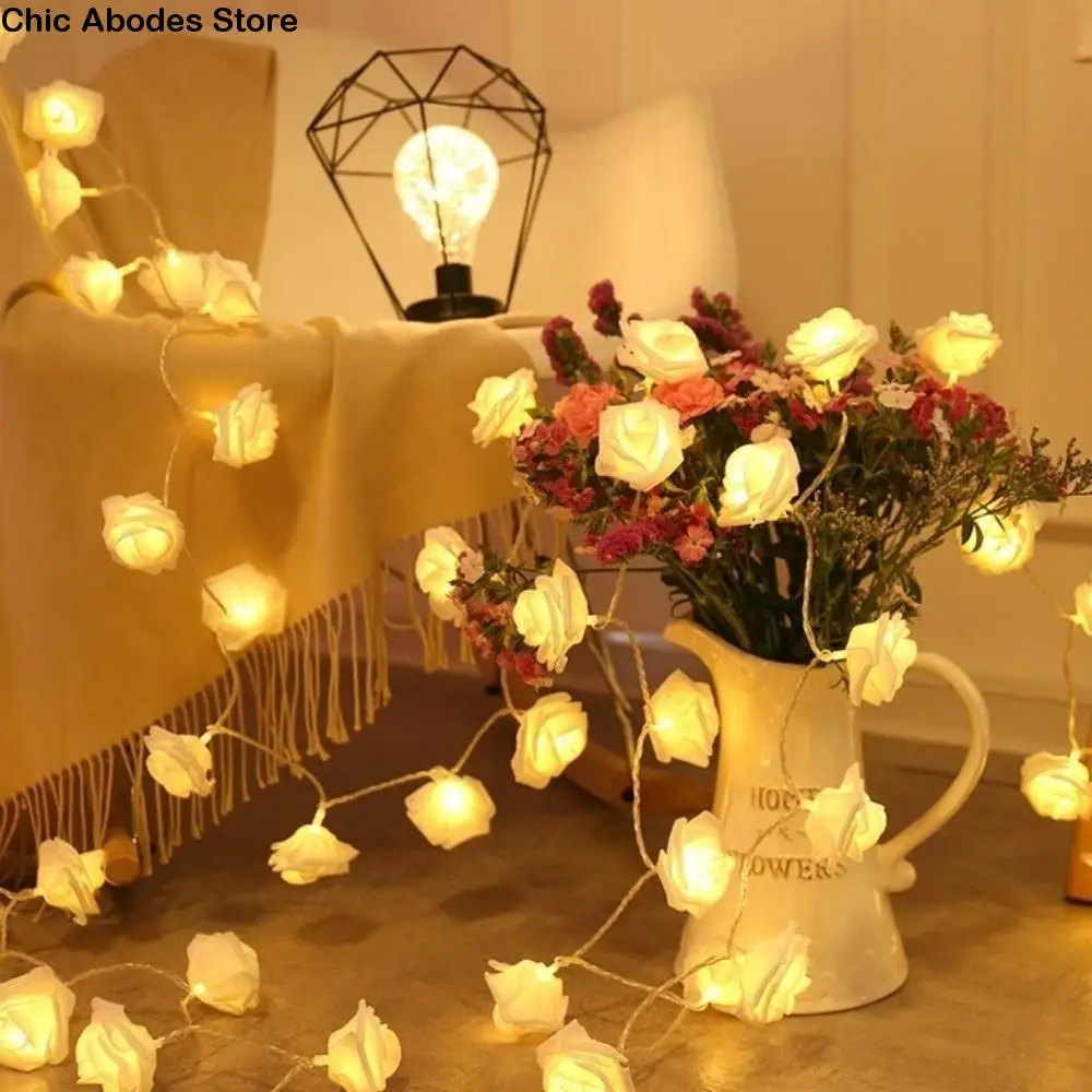 

Романтические светодиодные гирлянды с розами 1,5/3 м, теплые белые огни с имитацией цветов, 10/20 светодиодные цветочные гирлянды, розы, цветочные огни