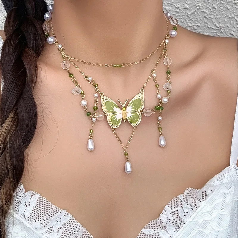 Ornament Beaded Niche Design Sweet Cool Yk Butterfly Choker Qianxi Wind Dopamine Necklace