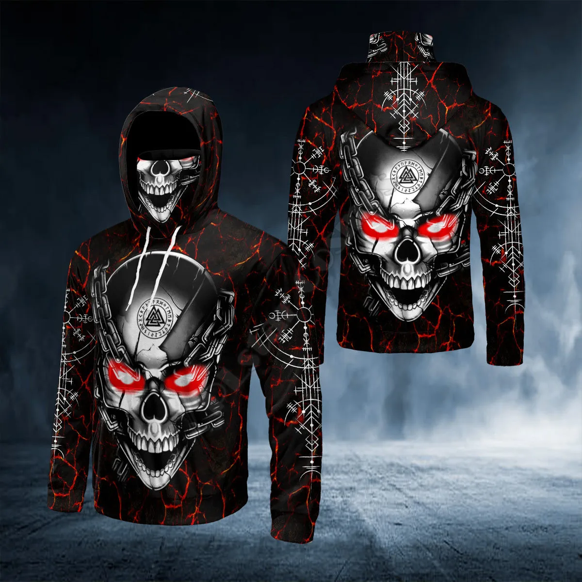 Winged Dragon On A Cross Island Skull 3D All Over Printed Bandana Hoodie US Size Women For Men Casual Pullover Hoodie Mask Warm