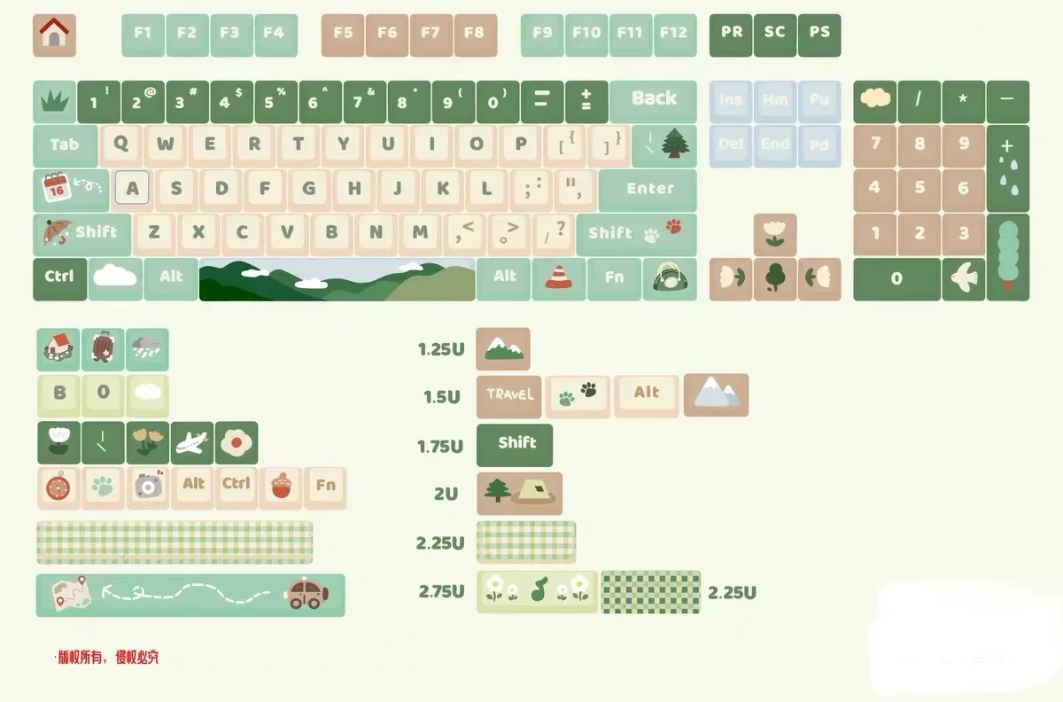 Imagem -06 - Hiking Xoa Teclado Mecânico Bonito Keycaps Presente Quadrado Térmico Sublimação Incluir 2.25 u 2.75u para Alice 132 Chaves go