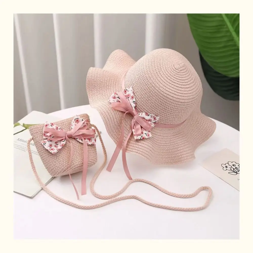 Kids Girls Summer Sun Hat Straw Hat Bag Fashion Children Sunscreen For Girls Cool Hat Handbag Cute Breathable Baby Accessories