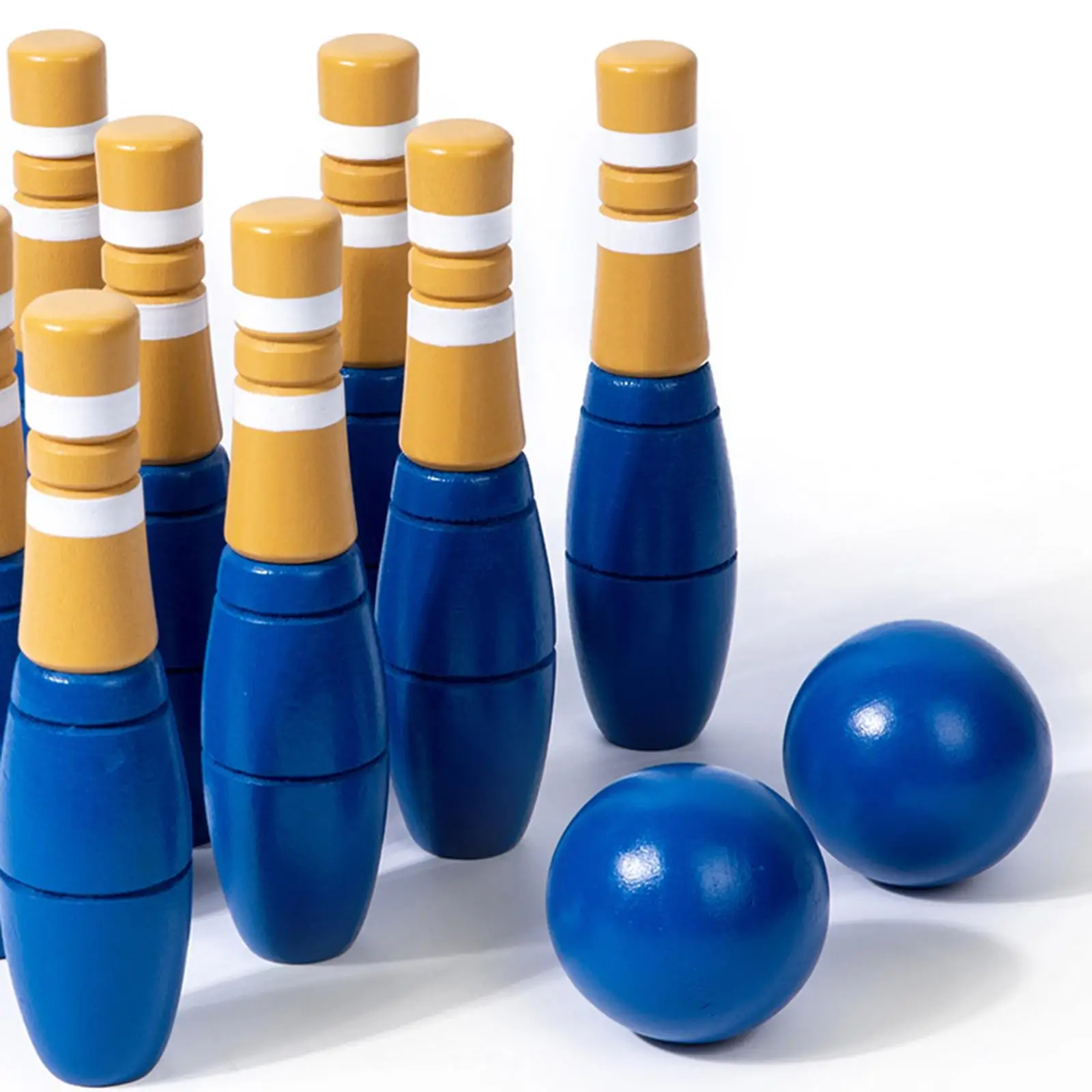 10pcs Wooden Bowling Set for Kids, Durable Portable Lawn Bowling Skittles, Mini