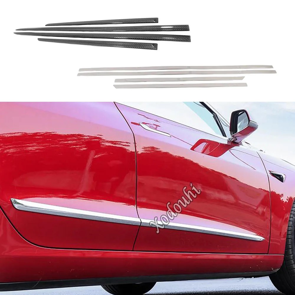 

For Tesla Model 3 Model3 2017 2018 2019 2020 2021 2022 2023 Side Door Body Cover Trim Sticker Strips Molding Bumper Frame 4PCs