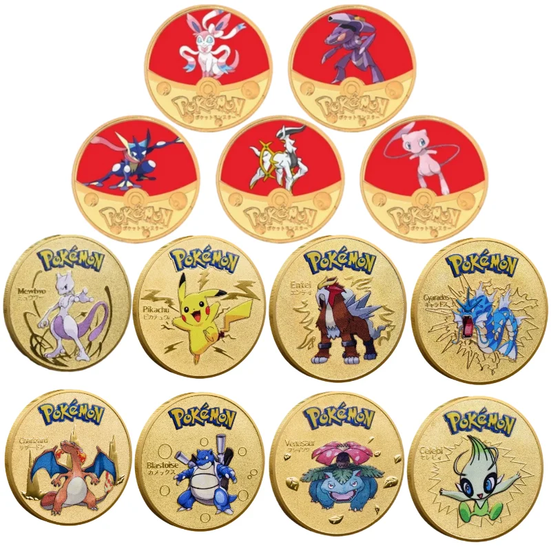 Pokemon Commemorative Coin Handsome Mewtwo Greninja Kawaii Pikachu Mew Genesect Exquisite Anime Collect Gifts Toys Send Stent