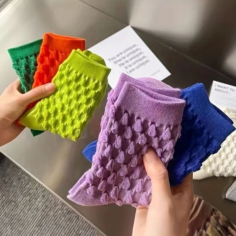 10 Pairs Women's Sock Randomly Multi-color Internet Famous Bubble Socks with Grid Texture Street Daily Casual Mid Tube