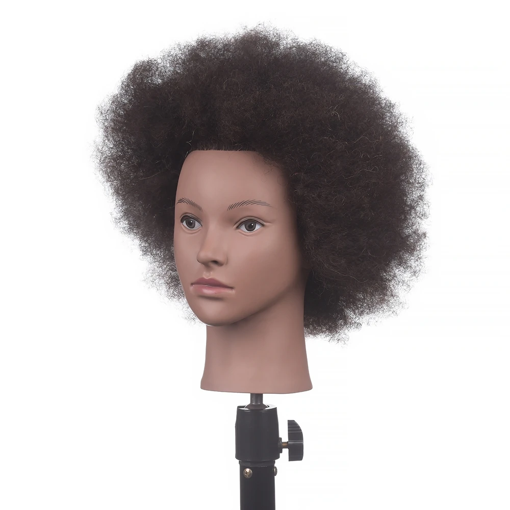 100% Human Hair Mannequin Head Hairdresser Manikin Head Afro Training Doll Head For Practice Hairstyles Dyeing Training