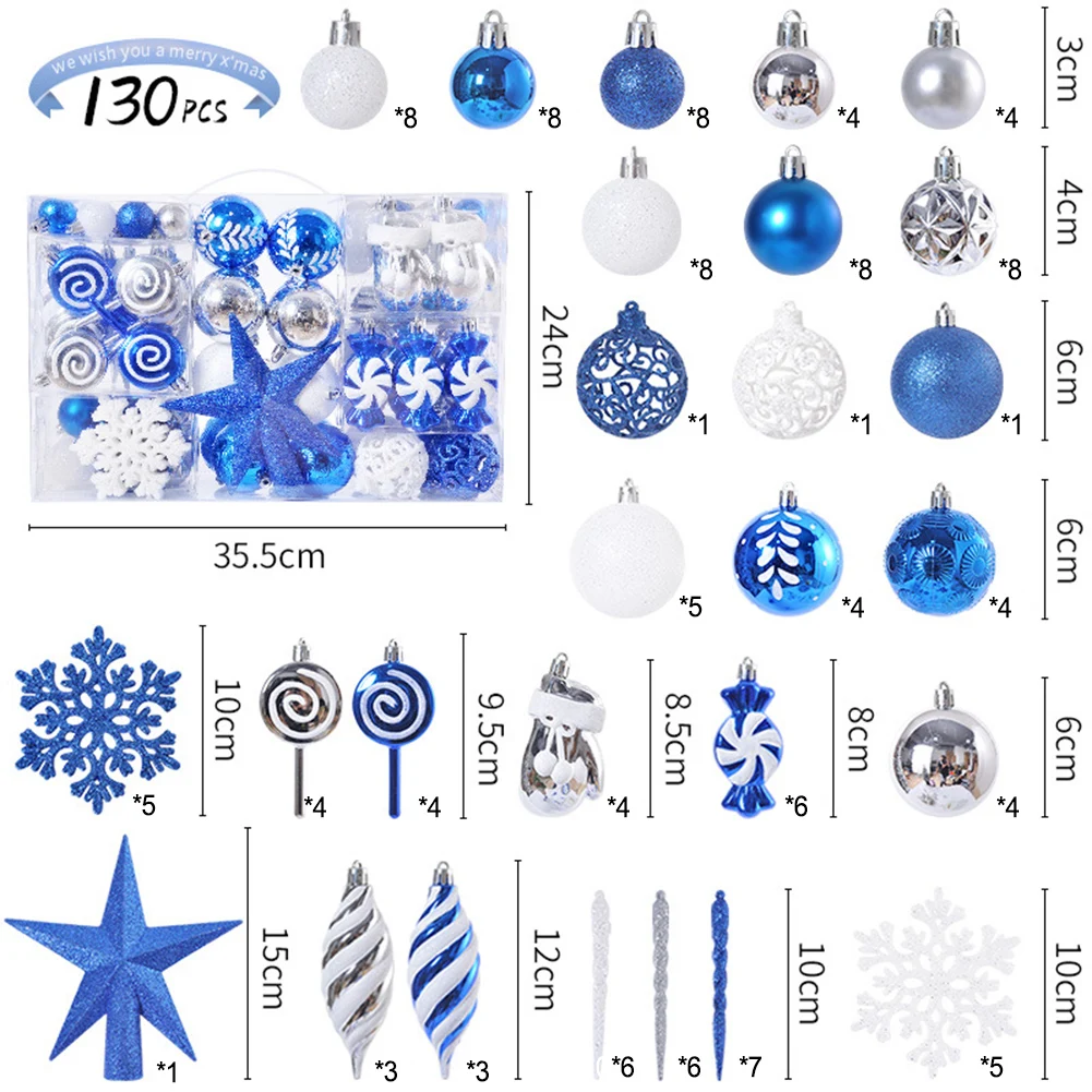 130Pcs Christmas Ball Ornaments Christmas Tree Decoration Holiday Wedding Party Decoration Christmas Ornaments