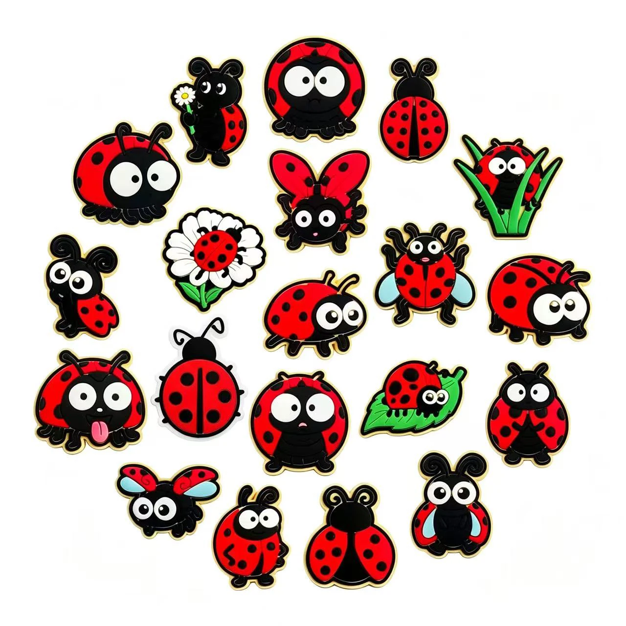 20-100pcs Seven-Spotted Ladybug Shoe Charms For Sandals,Shoe Decoration Accessories Shoe Pins Great Gift For Men Wom