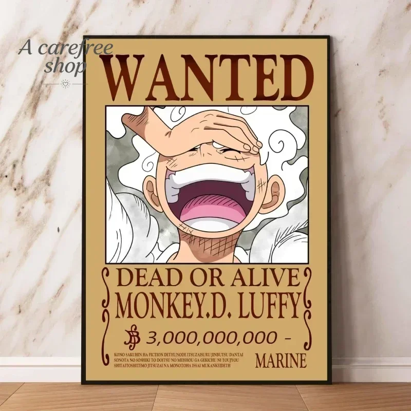 Vintage One Piece Wanted Bounty Canvas Artwork AnimeCharacter Wall Poster Luffy Print For Home Room Decoration Collectible Gi