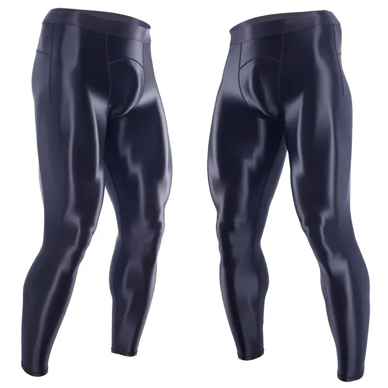 Glossy Satin Men Leggings High Waist Smooth Skinny Man Pants Sports Tights Quick-drying Outdoor Fitness Gym Leggings Trousers