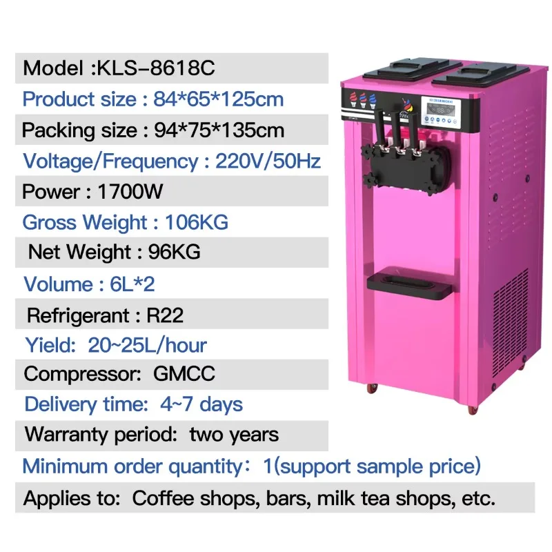 Soft Serve Ice Cream Machine Triple Flavor Output Touch Screen Temp Control For Bubble Tea Shop Dessert Store Daily Snack Making