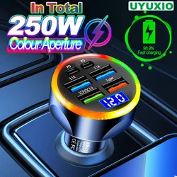 UYUXIO 6 in 1 USB C Car Phone Charger with Voltage Display Multi Port Super Fast Charge Adapter for iPhone 16 15 Pro Max Samsung