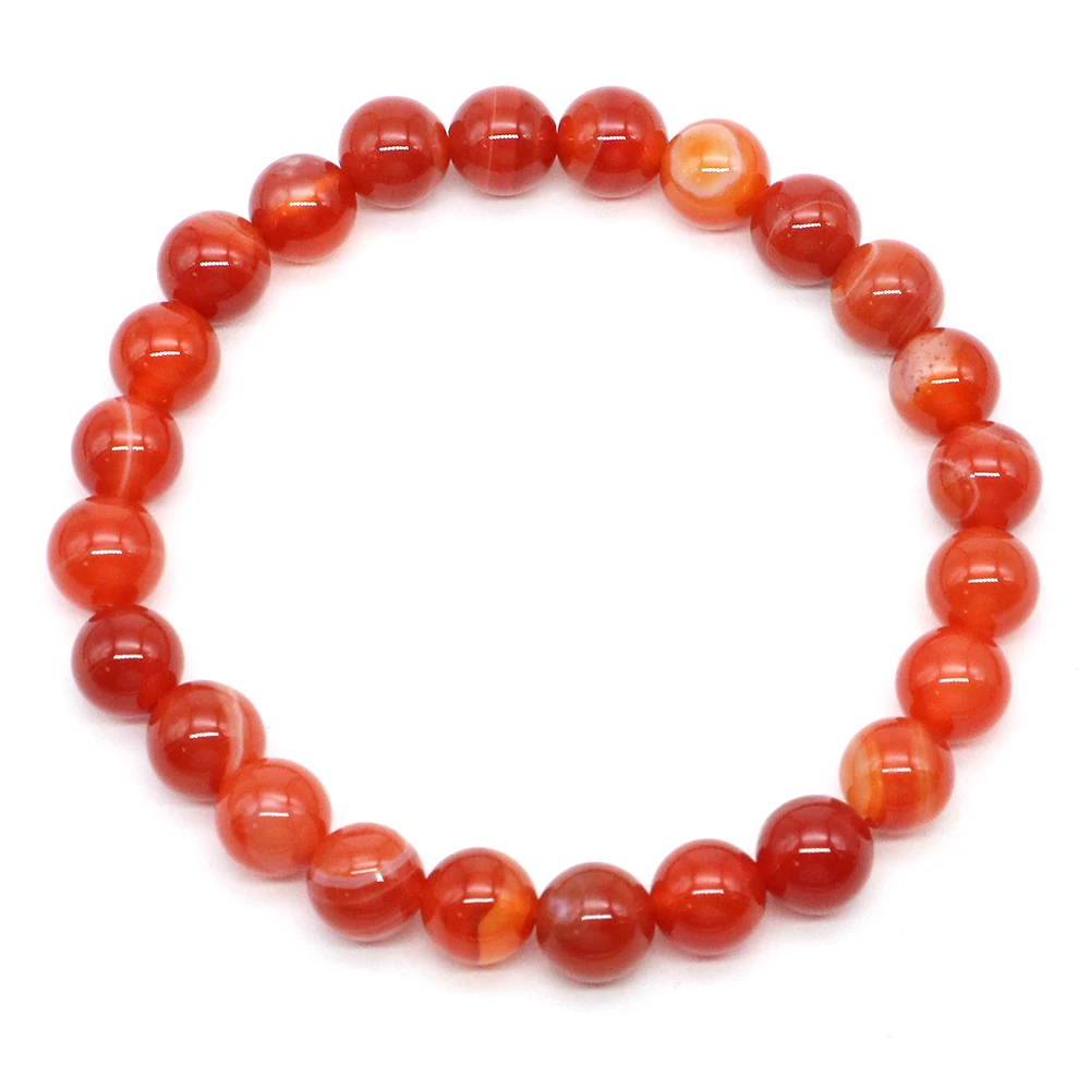 Fashion Natural Red Stripe Agate Bracelet Men and Women Yoga Meditation Charm Jewelry Healing Elastic Rope Couple Bead 6/8/10mm