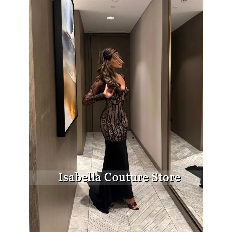 우아한 파티 드레스 2025 맞춤형 여성 이브닝 드레스 레이스 이브닝 가운 블랙 머메이드 프롬 드레스