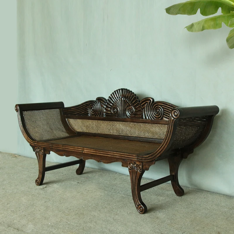 Southeast Asian style furniture solid wood Thai elm rattan mat sofa Moroccan imperial concubine chair