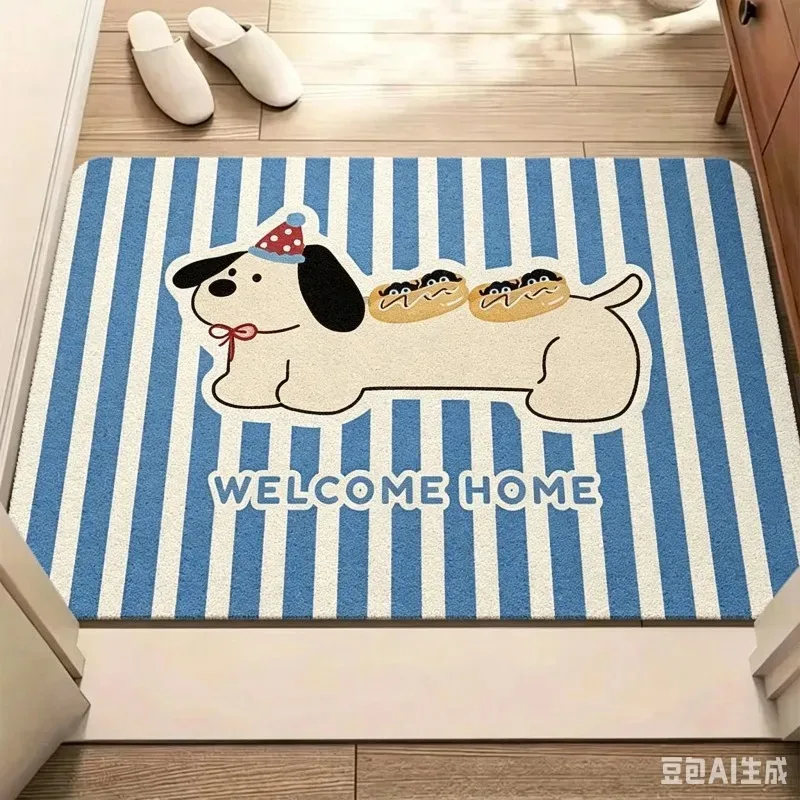 Cute Dachshund Welcome Home Doormat Striped Wiener Dog Front Door Mat Funny Sausage Puppy Entryway Rug Pet Lover Gift Mat
