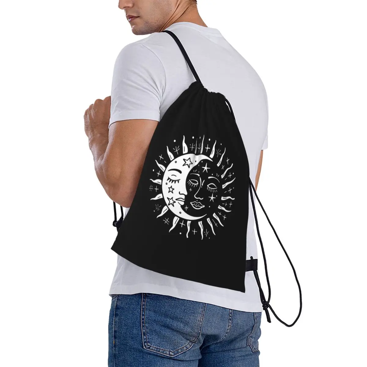 In Dark Of Sun, Shines Light Of Moon Backpacks Portable Drawstring Bags Storage Bag Book Bags for Travel Students