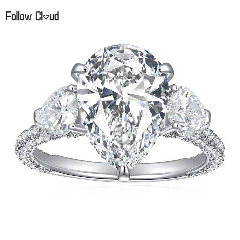 

Follow Cloud 9*13mm Moissanite Ring D Color 6.72ct Round Cut 925 Sterling Silver Engagement Wedding Rings for Women Fine Jewelry