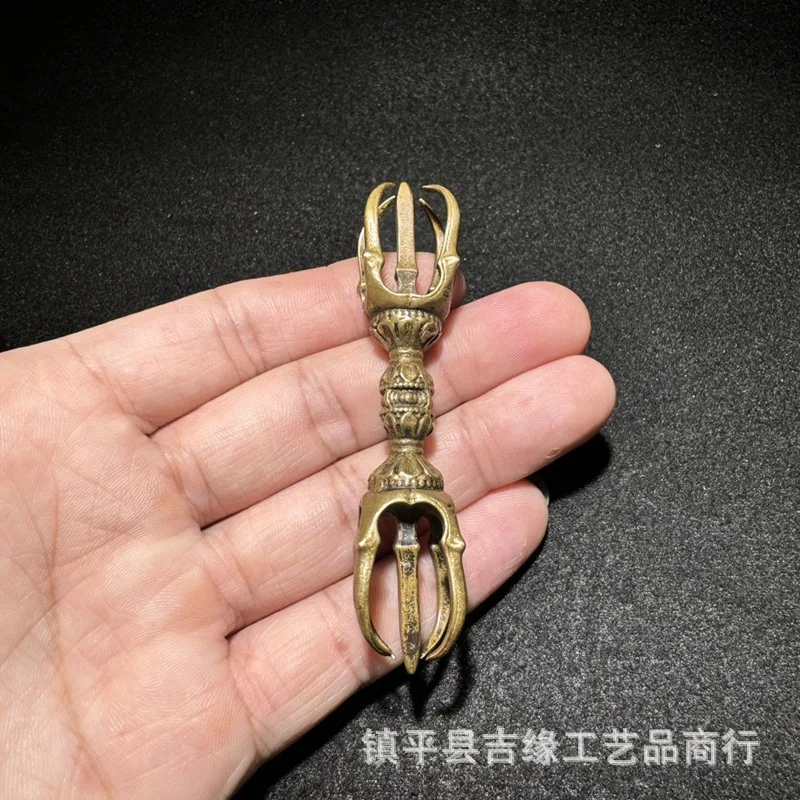Tibetan Style Brass Five-Pronged Vajra Ornament Antique Puba Pestle Handheld Play Piece