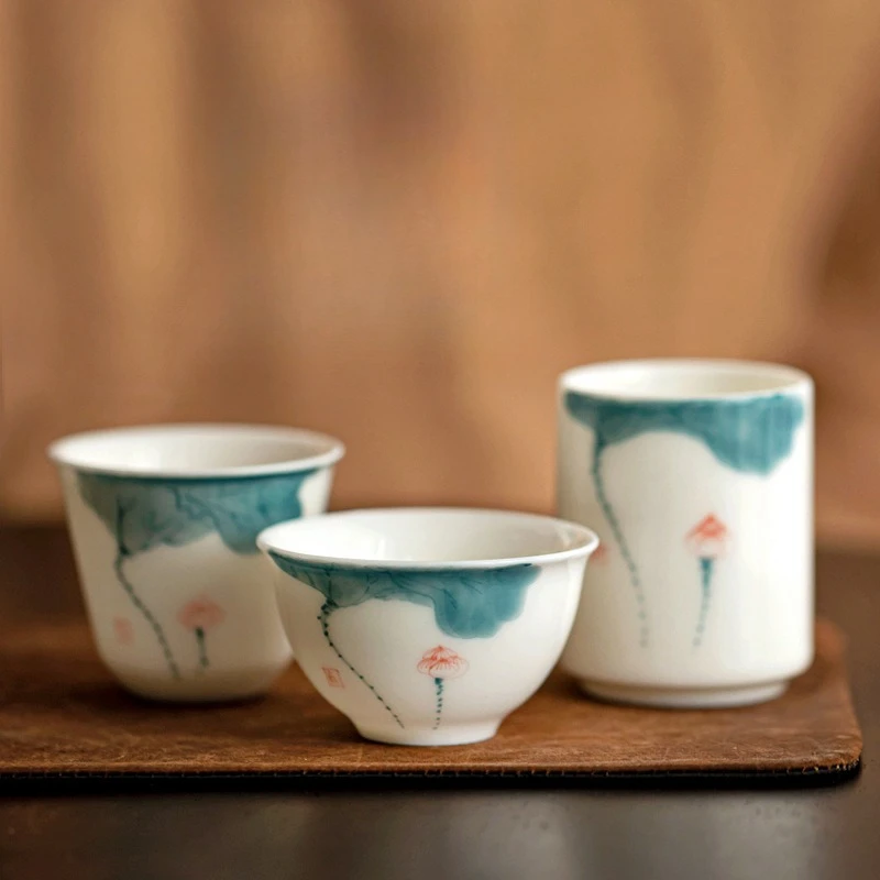Hand Painted Mutton Fat Jade Porcelain Master Tea Cup Underglaze Single Kung Fu Tasting Cup Home Office Gift