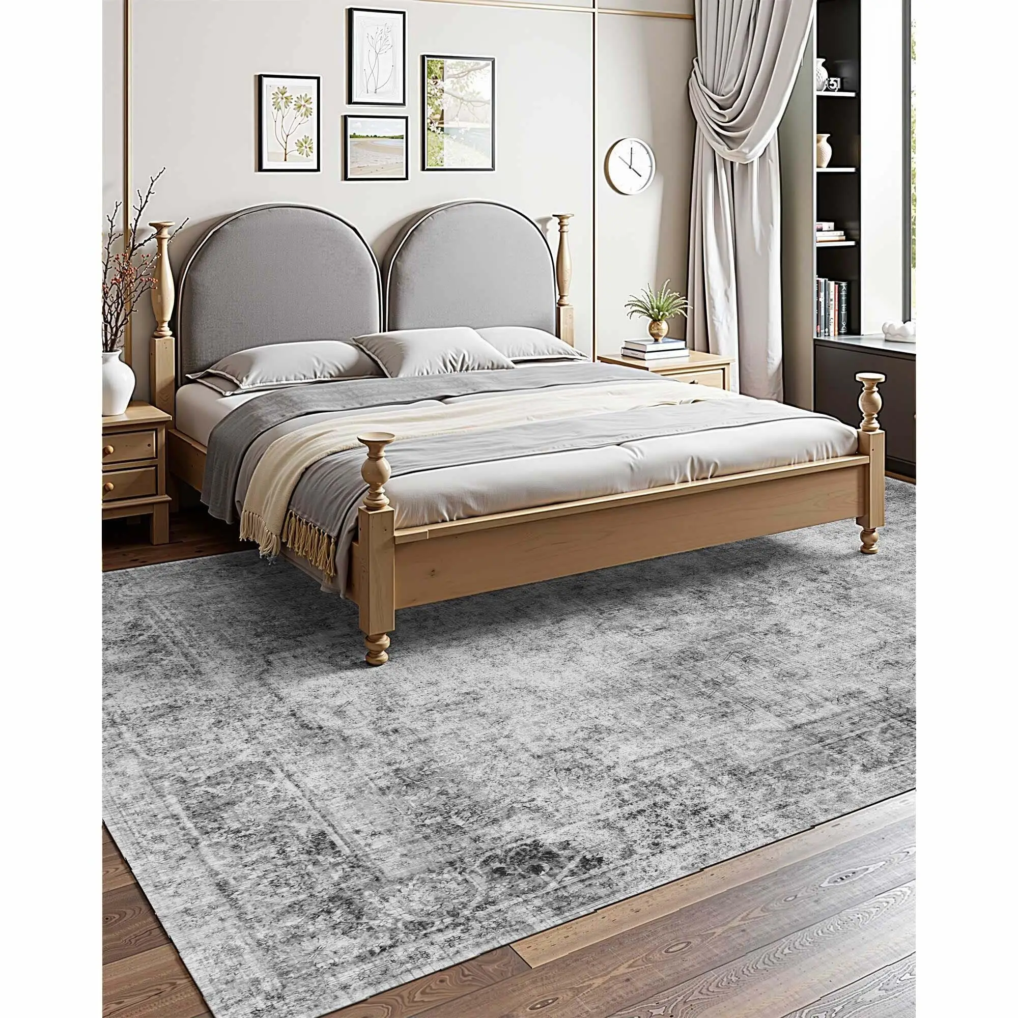 9 x 12 ft Large Washable Boho Area Rug Non Slip Tear Resistant Soft Carpet Pet and Child Friendly Indoor Mat for bedroom Living Room Kids Room Office Gray