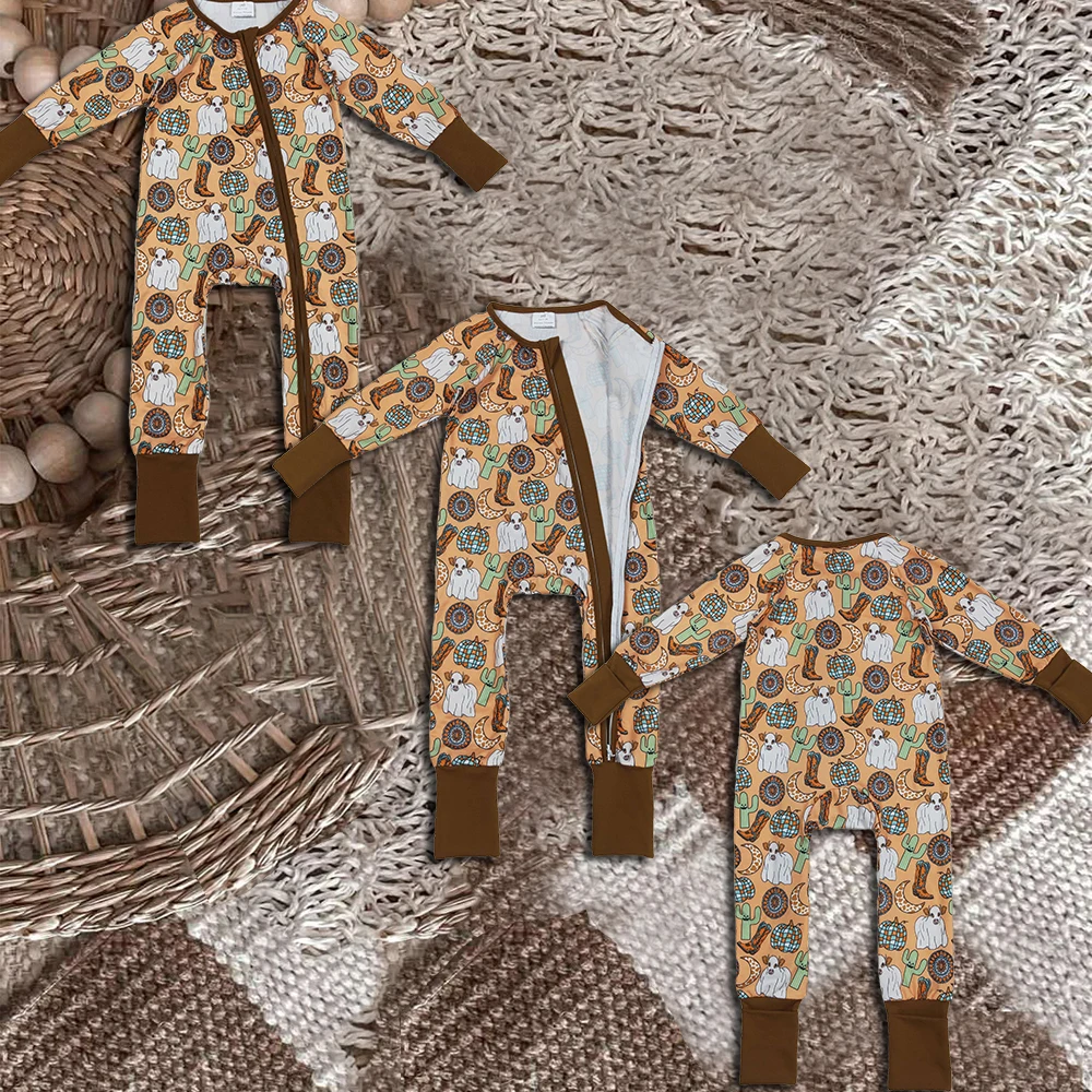 z818-19 LR2463 Wholesale baby romper Western kids clothes boy Halloween pumpkin romper Autumn Boutique Children clothing