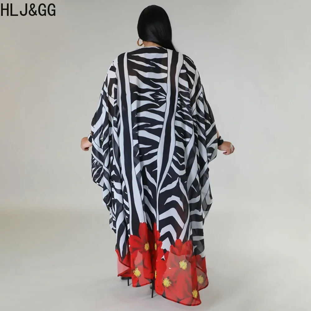 HLJ&GG Fashion Vintage Pattern Printing Cardigan Women Loose Long Shirt Cloak Spring Female Half Sleeve Holidays Streetwear Tops