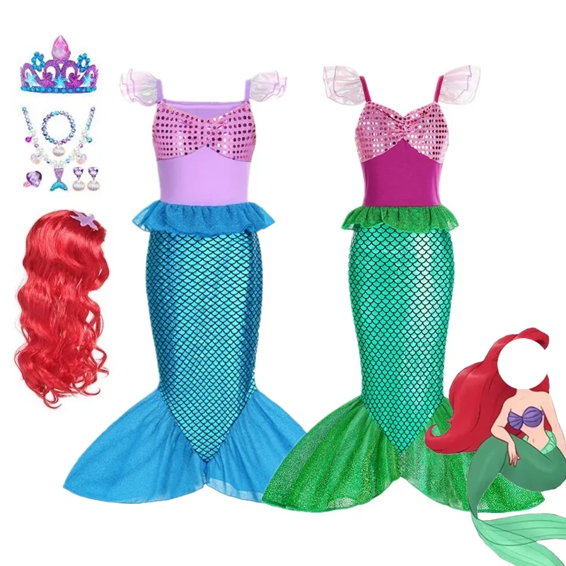 Ariel Girl Little Mermaid Costume Halloween Costume for Kids Children Carnival Birthday Party Clothes Cosplay Mermaid Dress