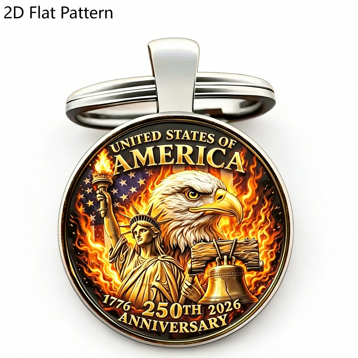 1 pièce Nouveauté Porte-clés Souvenir 250ème Anniversaire 1776-2026 Liberté et Justice Durables 250 Ans Dôme en Verre 2D Porte-clés en Métal